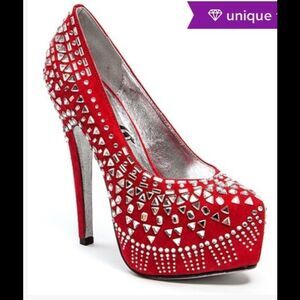 Lady Couture Red Chula Silver Studded Suede Pump 4 Inch Heels Shoes Size 6.5 New